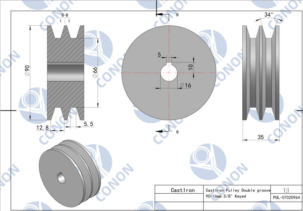 Iron Phosphate 2 Groove V-Belt Pulley for Electric Motor ODM Available