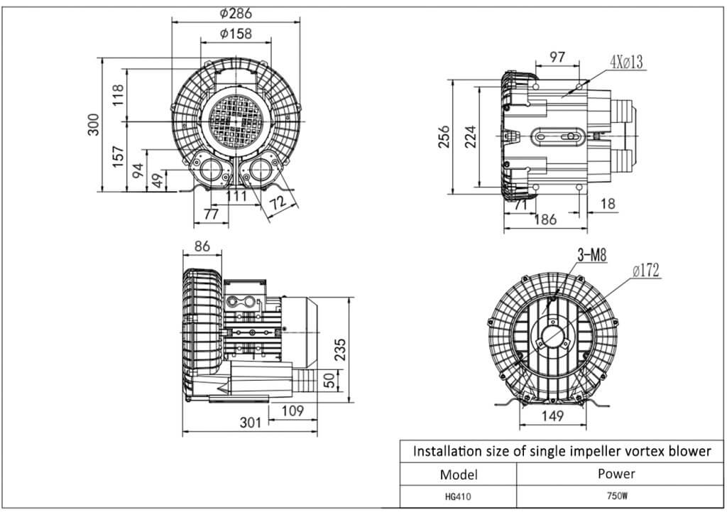 0.75w/1HP single phase Air blower Gas pump High pressure suction Fan