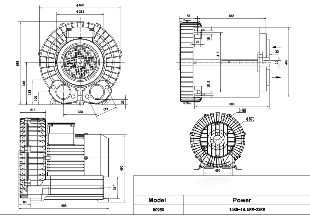 0.75w/1HP single phase Air blower Gas pump High pressure suction Fan