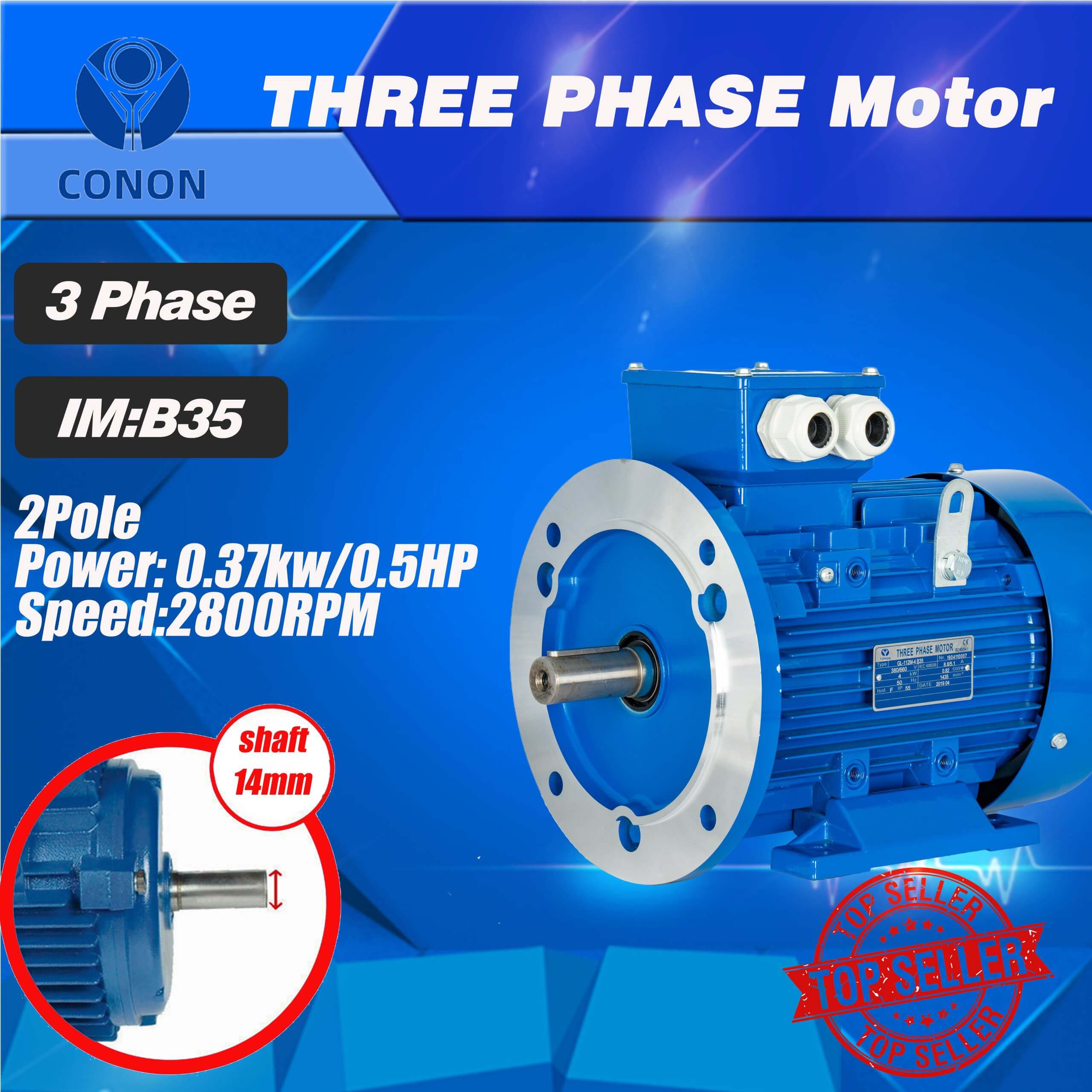 B35 FLANGE 0.37kw/0.5HP 2800rpm motor Three-phase 415v REVERSIBLE CSCR shaft 14mm