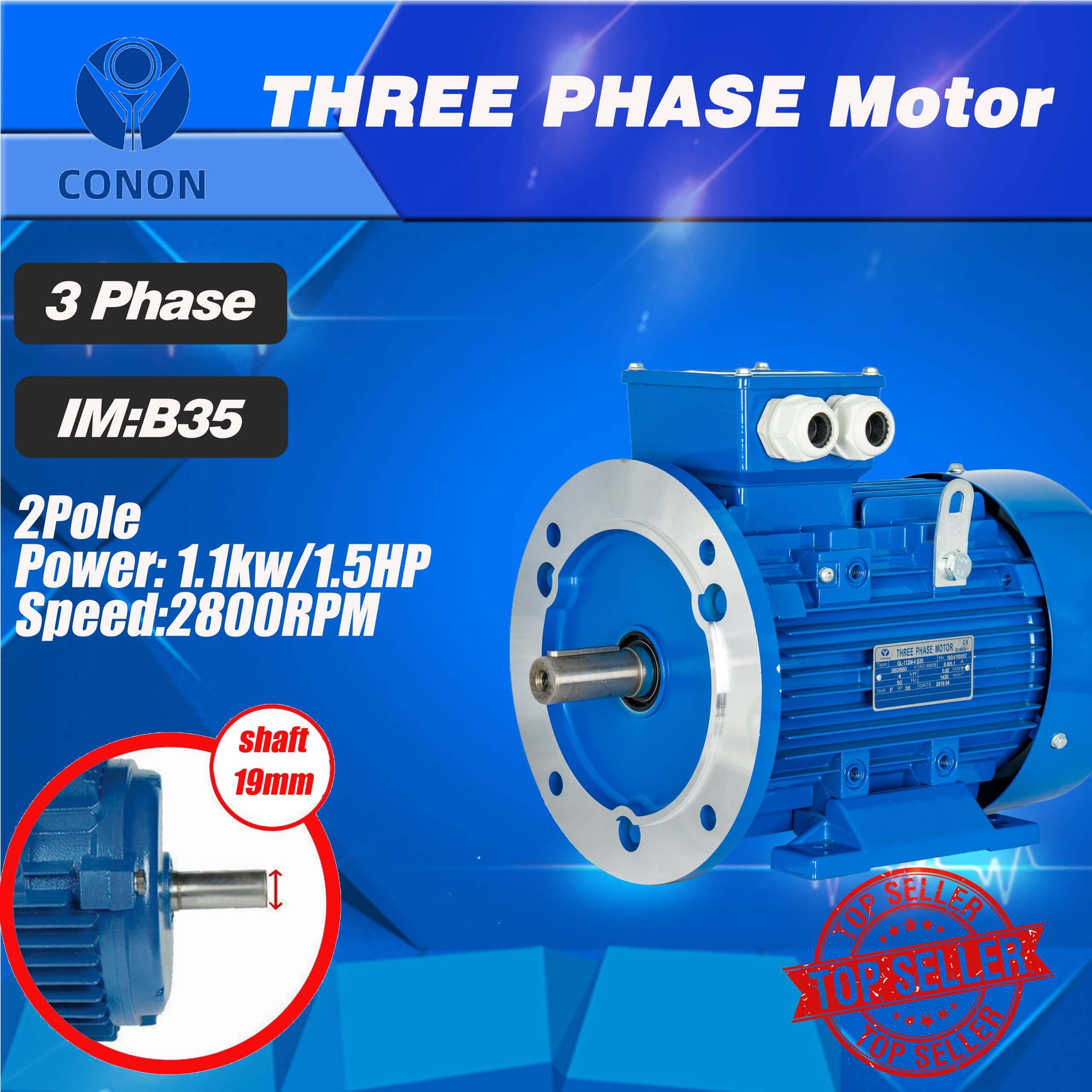 B35 FLANGE 1.1kw/1.5HP 2800rpm motor Three-phase 415v REVERSIBLE CSCR shaft 19mm