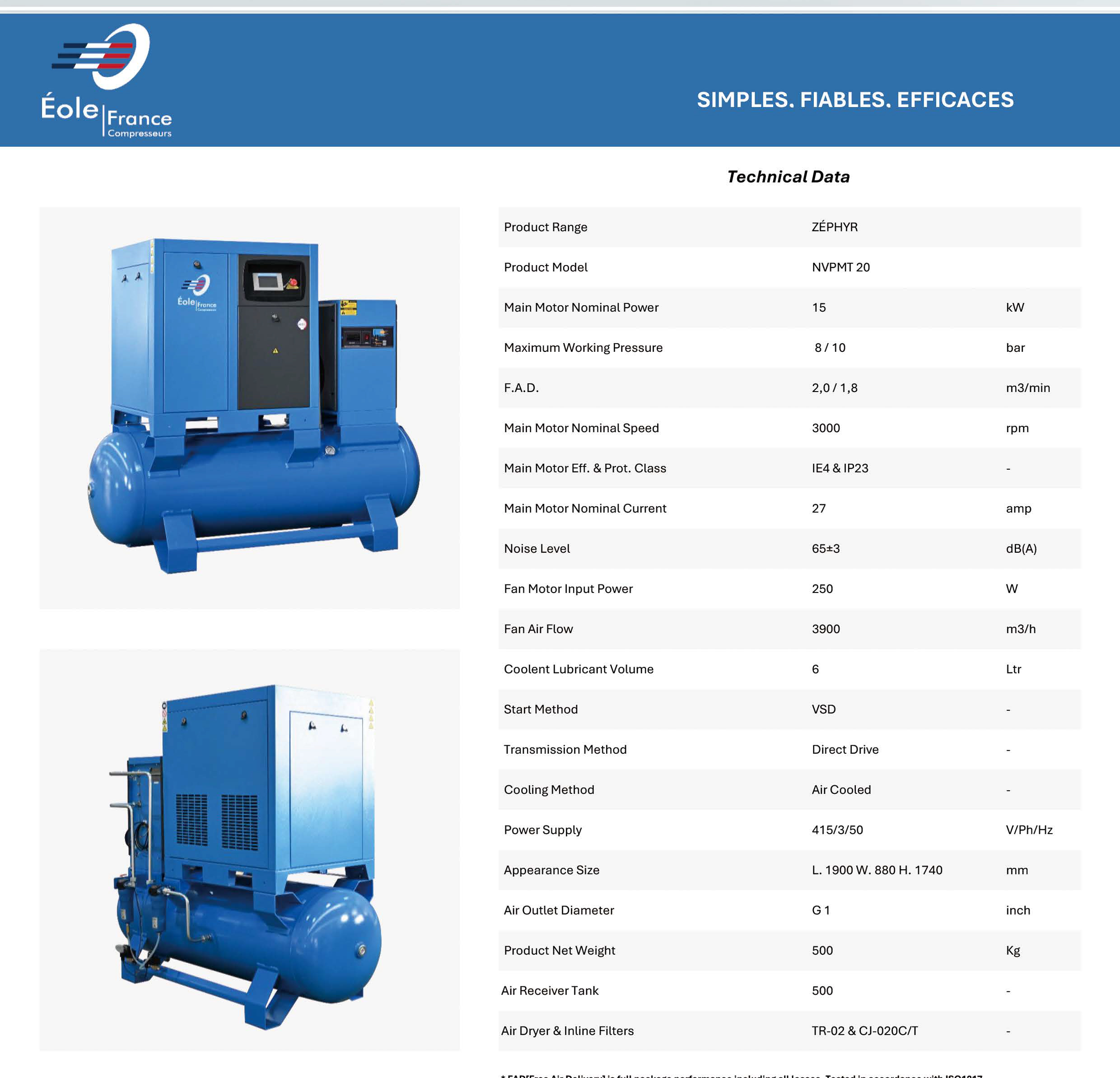 SCREW AIR COMPRESSOR 15KW 80CFM Integrated AIO PM VFD 2400L/MIN DRYER 500L TANK - Image 4