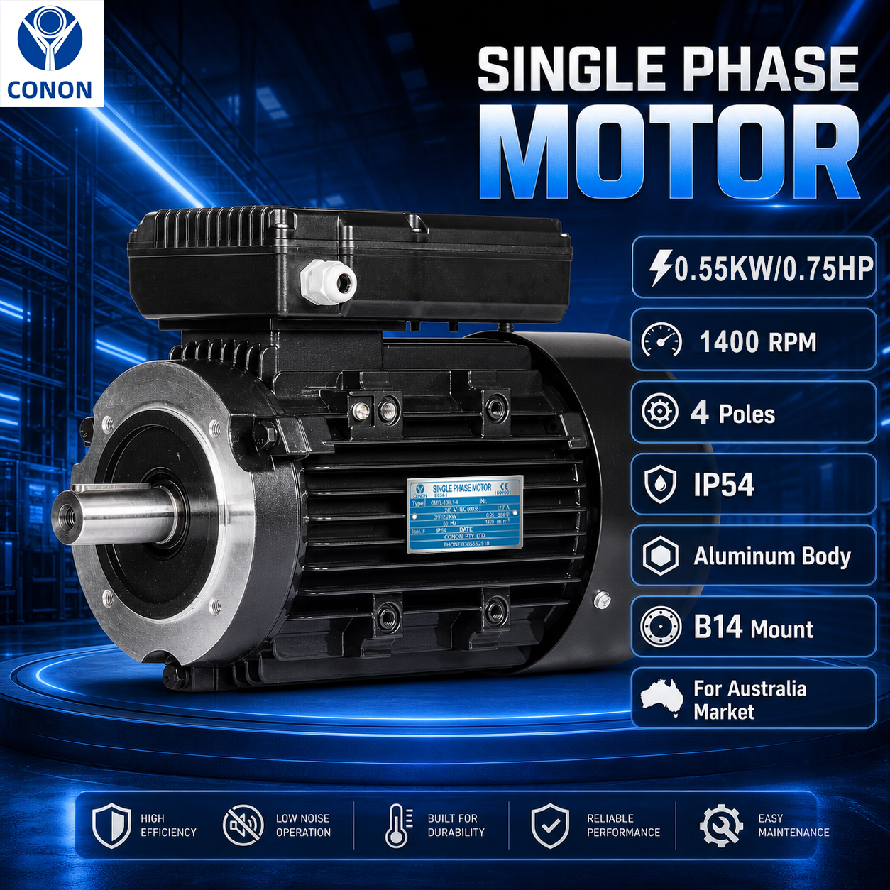 B14 FLANGE 0.55kw/0.75HP 1400rpm motor single-phase 240v REVERSIBLE CSCR shaft 19mm