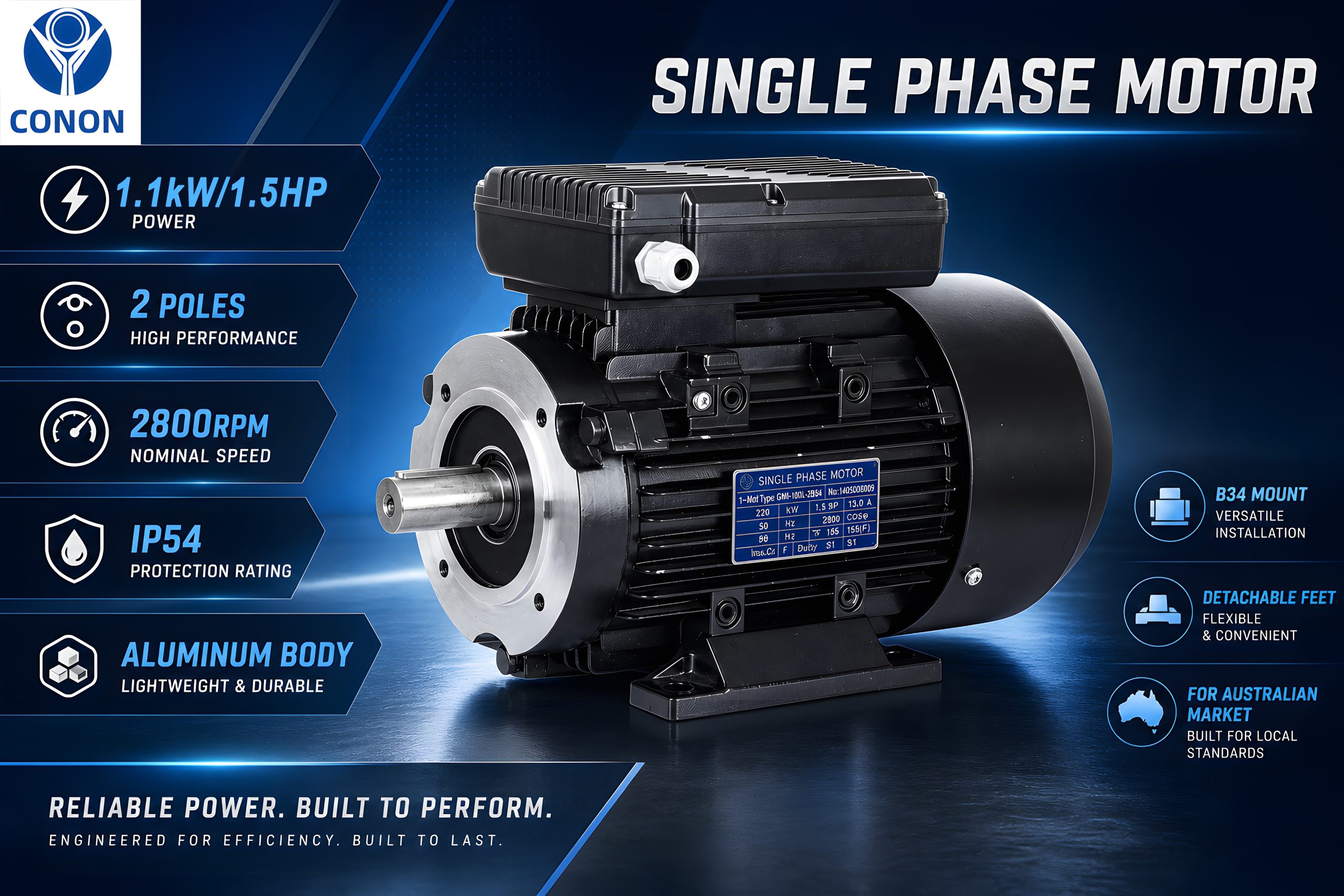 B34 FLANGE 1.1kw/1.5HP 2800rpm motor single-phase 240v REVERSIBLE CSCR shaft 19mm
