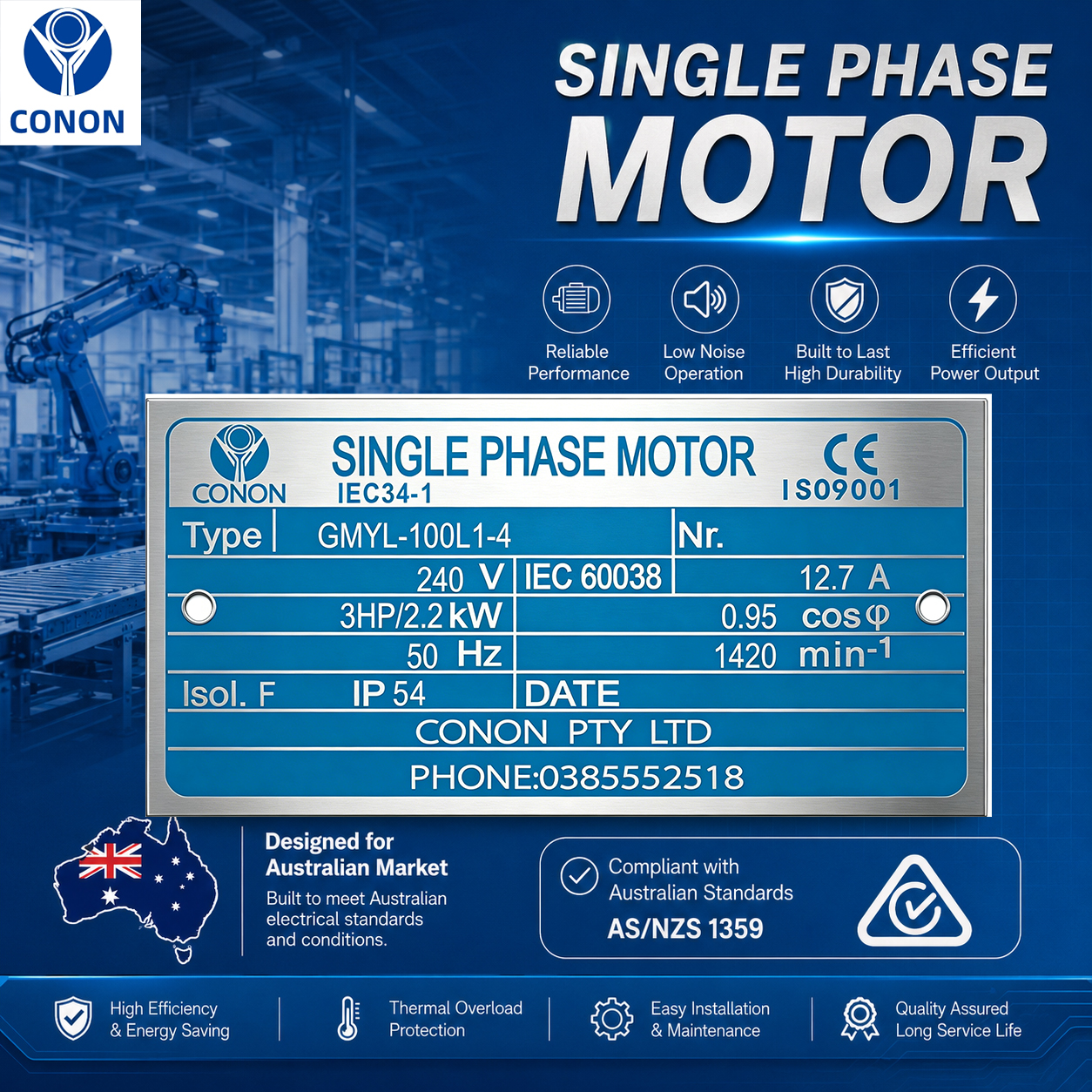 B14 FLANGE 2.2kw/3HP 1400rpm motor single-phase 240v REVERSIBLE CSCR shaft 28mm - Image 2