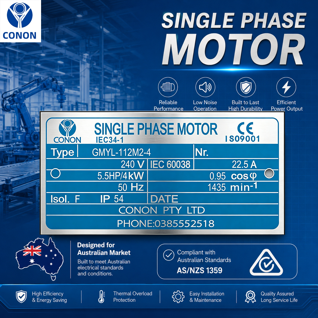 B14 FLANGE 4kw/5.5HP 1400rpm motor single-phase 240v REVERSIBLE CSCR shaft 28mm - Image 2