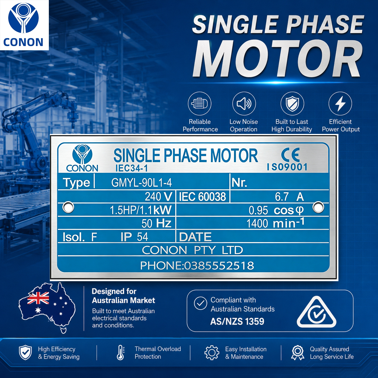 B34 FLANGE 1.1kw/1.5HP 1400rpm motor single-phase 240v REVERSIBLE CSCR shaft 24mm - Image 2