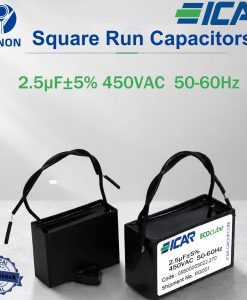 ICAR 2.5μF Square PSC Motor Capacitor 400/450VAC for Pump, Spa, Dryer, Drill, Compressor