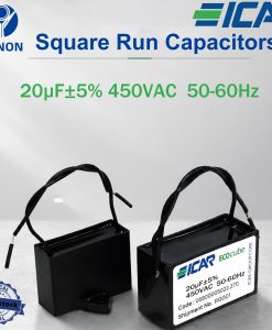 ICAR 20μF Square PSC Motor Capacitor 400/450VAC for Pump, Spa, Dryer, Drill, Compressor