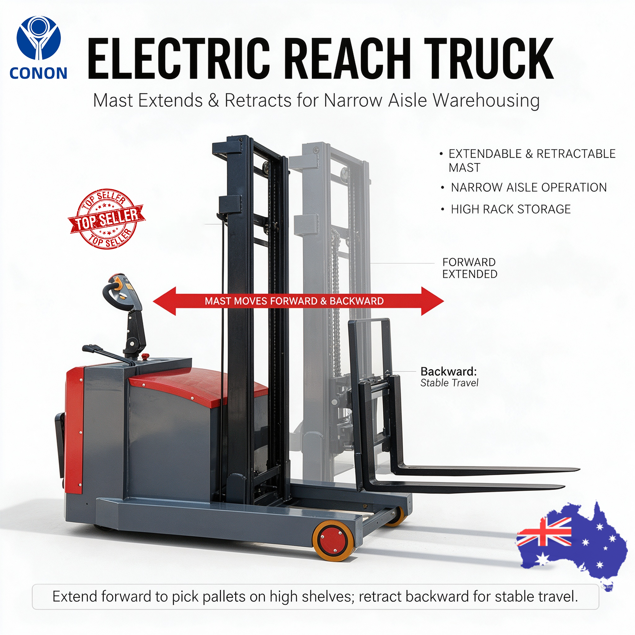2Ton Stand-on Electric Stacker, Forward Moving Mast, 3m Max Lift, Warehouse Pallet Forklift - Image 2