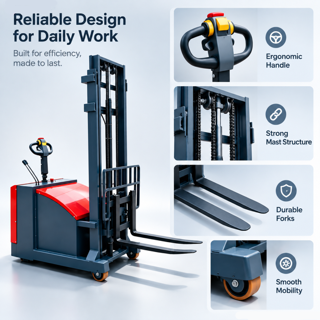 2Ton Stand-on Electric Stacker, Forward Moving Mast, 3m Max Lift, Warehouse Pallet Forklift